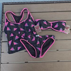 TYR Women's Pink Triangle Tankini W/ Shireing Bikini & Bandeu Swim Set SZ  S New